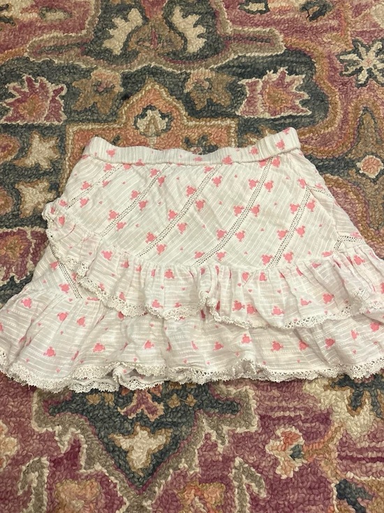 LoveShackFancy Dresses & Skirts - Loveshack Fancy White and Pink Floral Ruffled Tiered Skirt